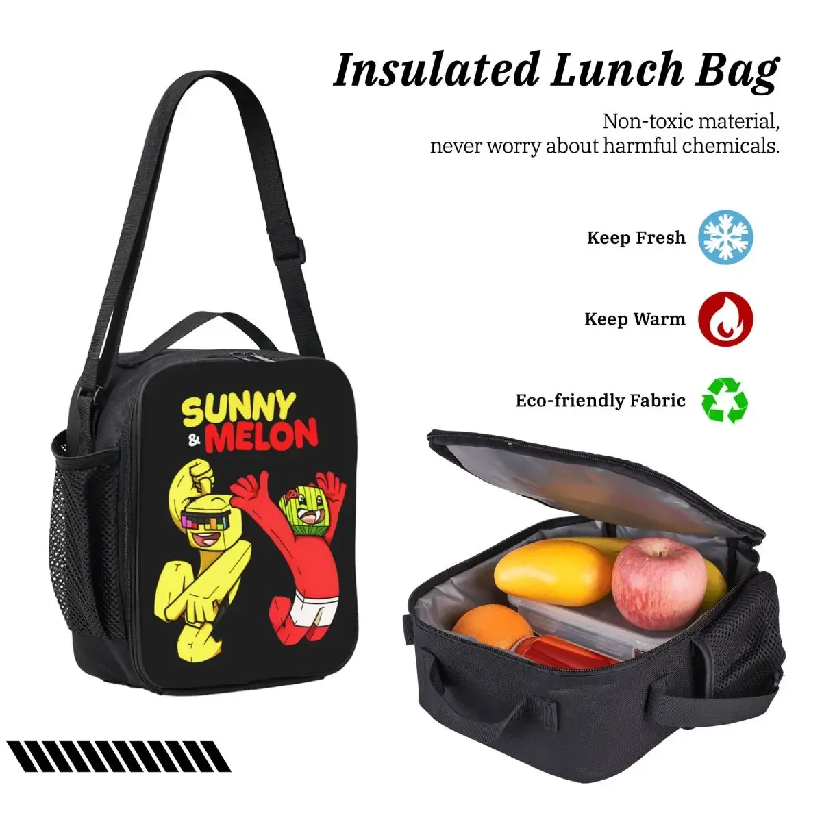 sac à dos sunny and melon pour garçons et filles, sac d'école, sac à bandoulière pour ordinateur portable, 3 pièces, sac à déjeuner isotherme, trousse à crayons