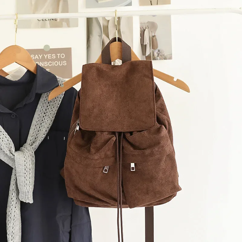 sac à dos en daim pour femme, sac à bandoulière décontracté pour trajets quotidiens, sac à cordon pour femme, mochilas, rucksack, sac d'école