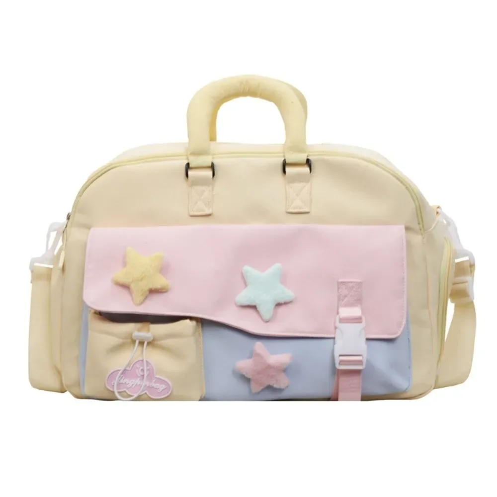sac de voyage de grande capacité, couleur macaron, sac de sport à bandoulière multi-poches, sac à main portable en polyester, idéal pour les courts séjours.