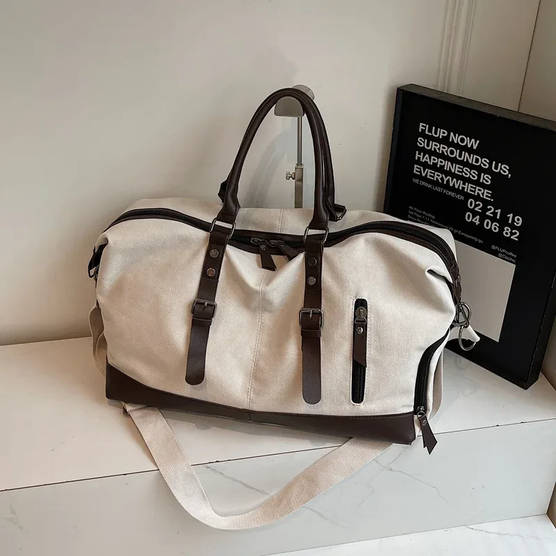 sac de voyage grande capacité tendance, sac bandoulière rétro, sac à bandoulière pour courts séjours, unisexe, en nylon résistant à l'usure, couleur unie