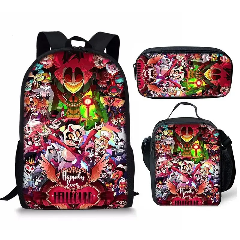 hôtel hazbin sac à dos cartable sac à déjeuner trousse à crayons ensemble cadeau pour enfants étudiants