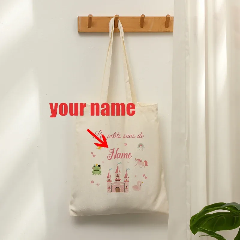 sacs fourre-tout en toile personnalisables avec nom, motifs de princesse sirène, sac de voyage pour amis, anniversaire d'enfants, noël