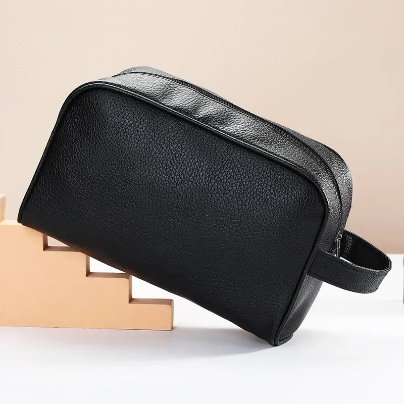 sac de toilette de voyage en cuir pu pour hommes, organisateur de cosmétiques à fermeture éclair, sac à main portable pour le rangement du maquillage, neceser pour une utilisation quotidienne en voyage d'affaires