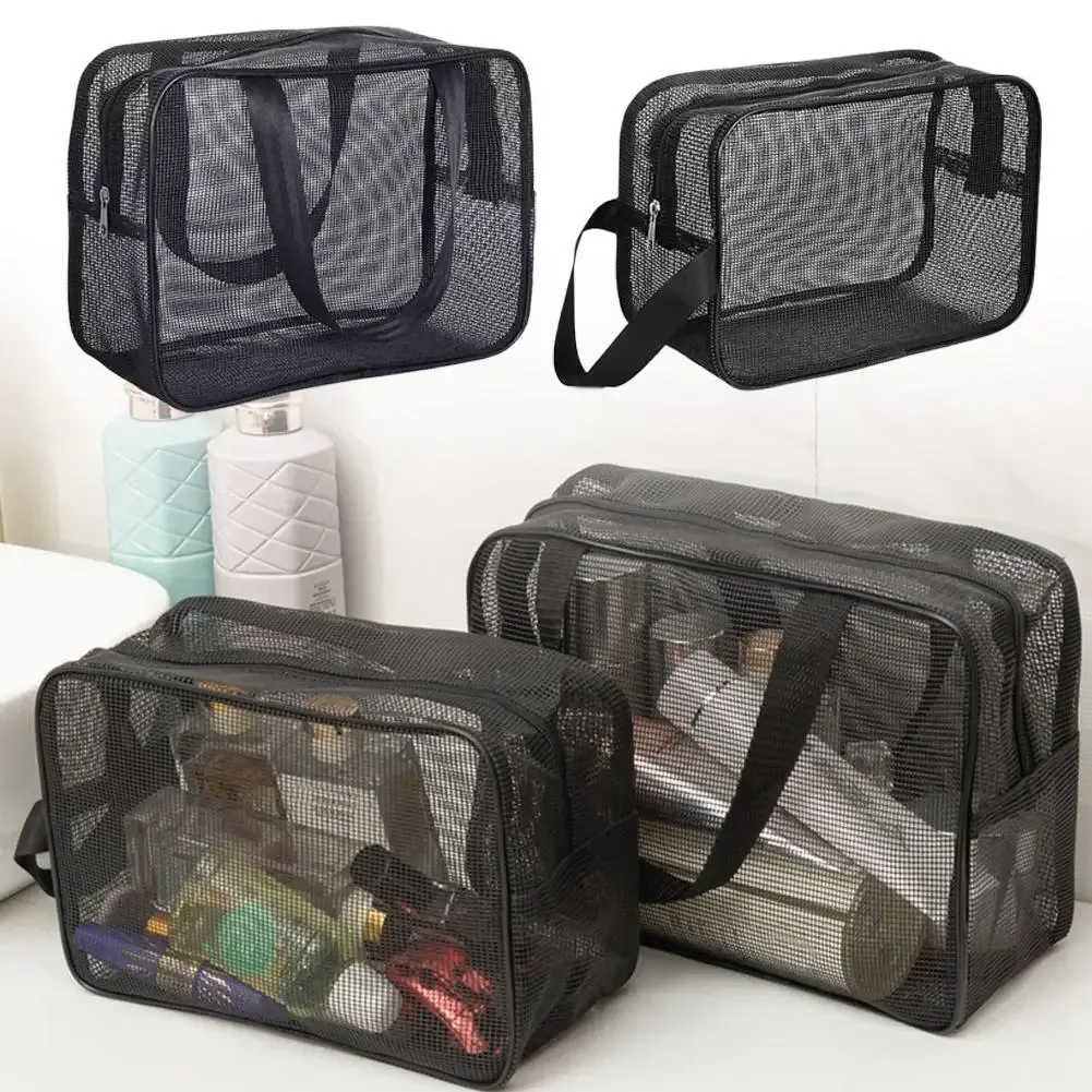 sac de rangement de douche en maille pliable, fourre-tout, sac de maquillage, grande capacité, trousse de toilette de voyage portable, trousse de natation
