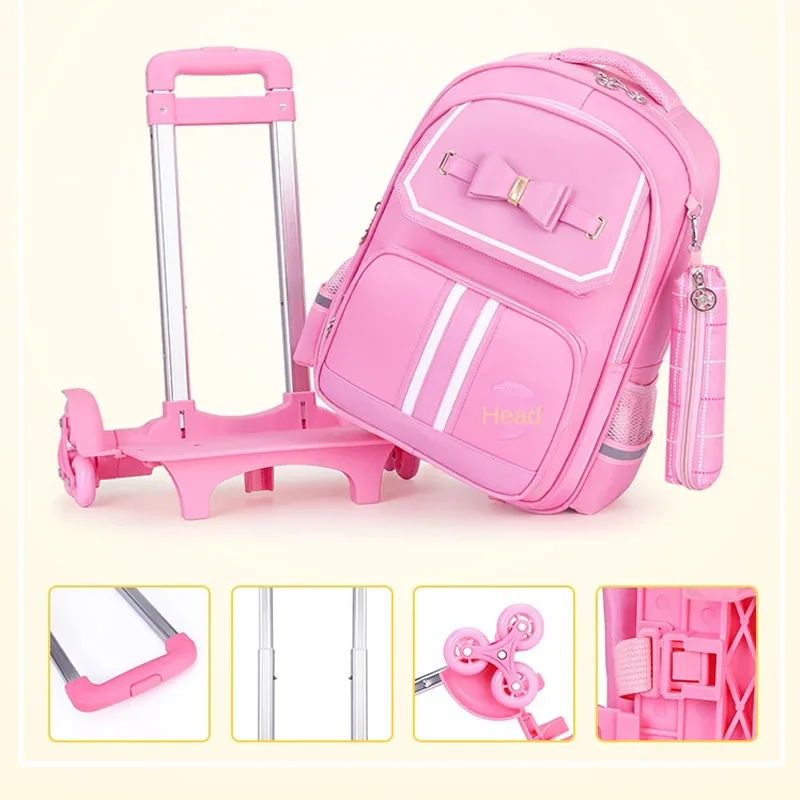 ensemble de sacs d'école pour enfants avec roues, sac à dos pour étudiants, sac de chariot d'école, sac à dos à roulettes pour filles
