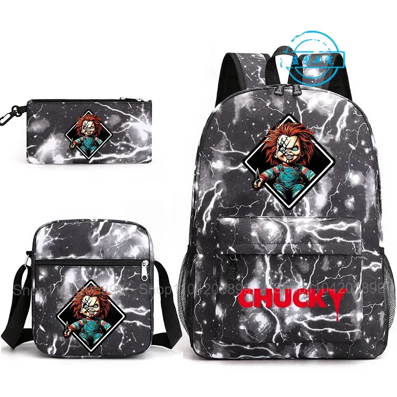 sacs à dos chucky pour enfants, 3 pièces, cartables pour étudiants et adolescents, sacs d'école pour garçons et filles, trousse à crayons, sacs à bandoulière, sac de voyage