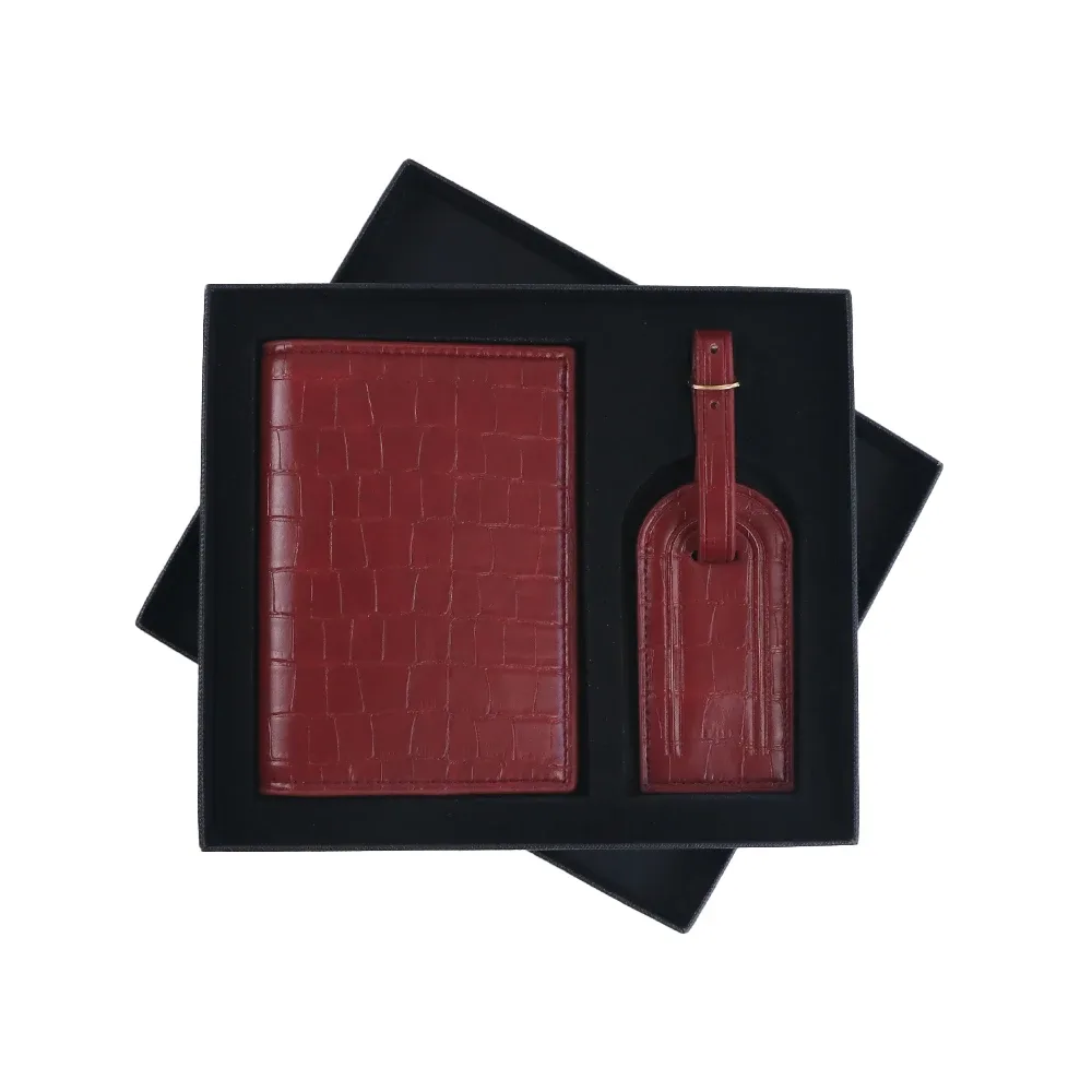 étiquette de bagage personnalisée en cuir pu motif peau de crocodile + porte-passeport, coffret cadeau, accessoires de sac
