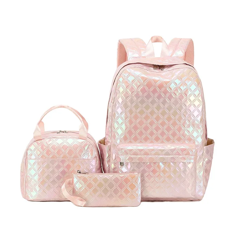 sac d'école étanche pour enfant et adolescente, interrupteur sac à dos avec déjeuner et trousse à crayons, ensemble de 3 pièces