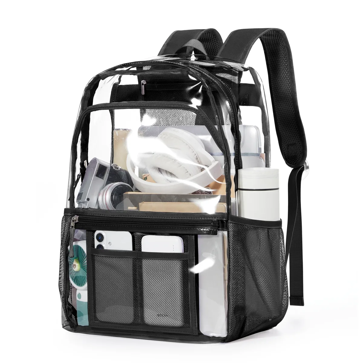 sac à dos en polyester transparent - sac à dos transparent élégant pour l'école sac à dos transparent multi-poches sac esthétique moderne décontracté 