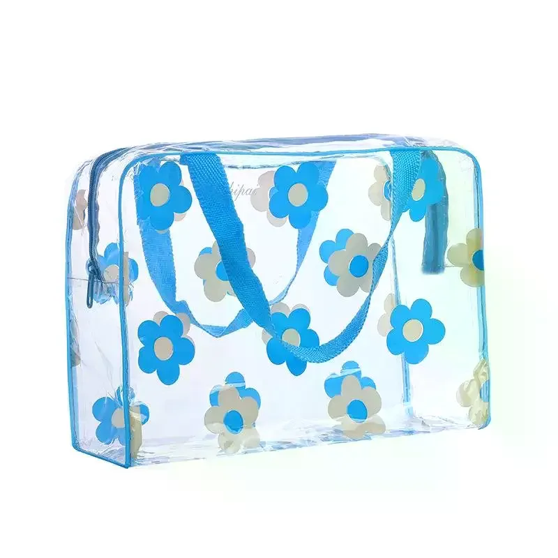 sacs de maquillage transparents en pvc, sacs cosmétiques imperméables à fleurs pour femmes, pochettes de rangement pour voyage, toilette et douche