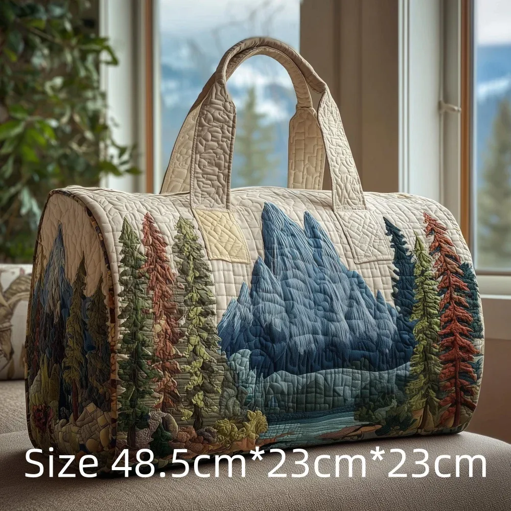 sac de voyage matelassé imprimé en 3d, fourre-tout de week-end, sac de sport, sac à main, motif cabane en montagne et forêt d'automne, paysage naturel vintage, pour femmes et hommes