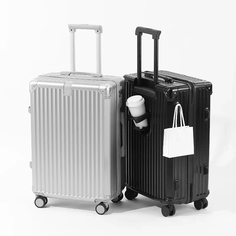 valise abs + pc à fermeture éclair, bagage multifonctionnel de grande capacité, étui de voyage avec crochet porte-gobelet, roue rotative 20", 24", 28"
