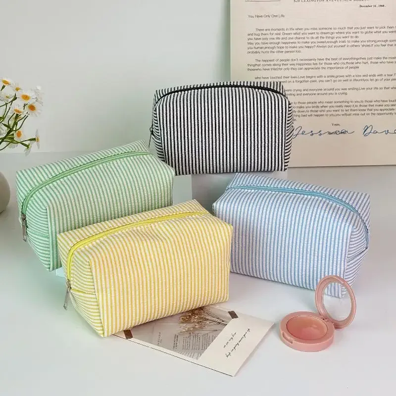 sacs à cosmétiques rayés tendance pour femmes, sacs de rangement pour maquillage avec fermeture éclair, sacs de voyage pour femmes