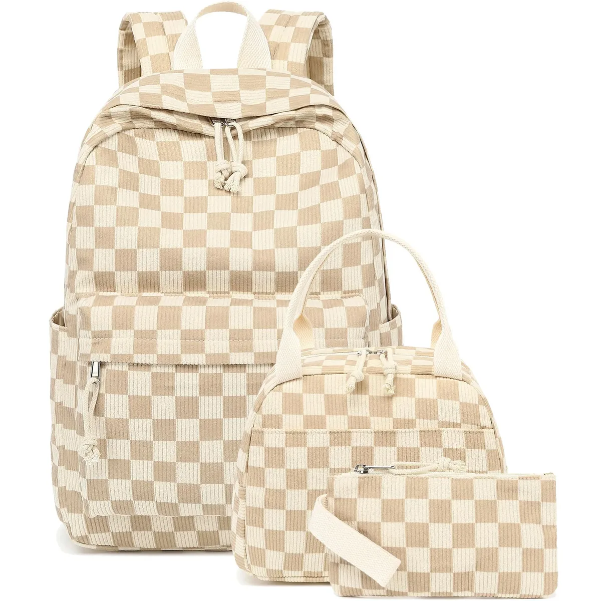 ensemble de 3 sacs à dos en velours côtelé motif fraise – polyvalent, décontracté, pour voyage et école – grande capacité et léger pour l'usage quotidien des étudiants