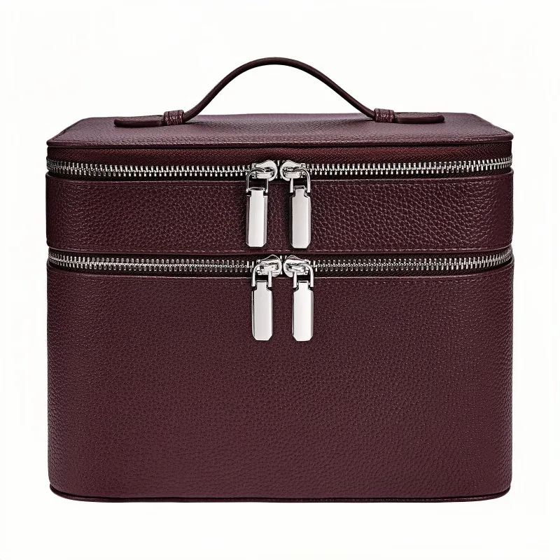 trousse de maquillage en cuir double couche grande capacité, organiseur de cosmétiques étanche, trousse de toilette de voyage portable pour femmes