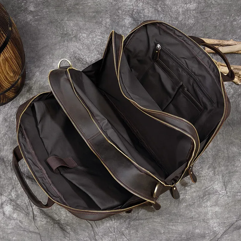 17.3 pouces mallette pour ordinateur portable en cuir véritable pochette d'ordinateur voyage d'affaires fourre-tout sacs à main pour hommes mâle grand bref étui sac rétro