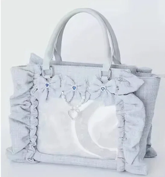 sac à main en dentelle à volants pour femmes et filles, sacoche de style japonais, fourre-tout carré avec nœud papillon en perles, sacs à main portables initiés