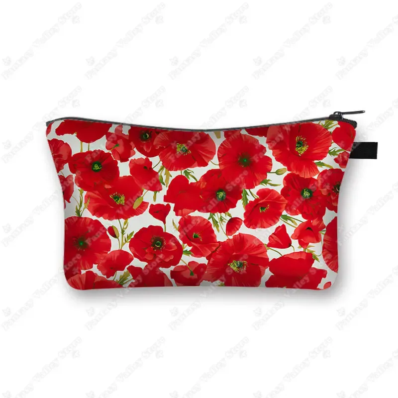 belle trousse à cosmétiques à imprimé de coquelicot rouge pour femmes, petite pochette, organisateurs d'articles de toilette, sacs à cosmétiques hip hop, trousse de maquillage mignonne