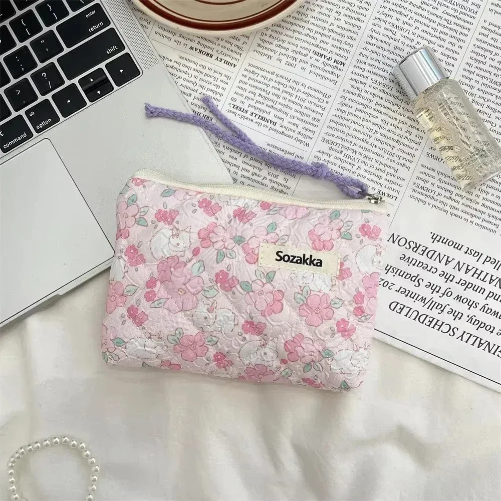 sac de maquillage imprimé en toile pour femmes, mignon, portable, style coréen, petits sacs à cosmétiques, étui de rangement de voyage, trousse de toilette