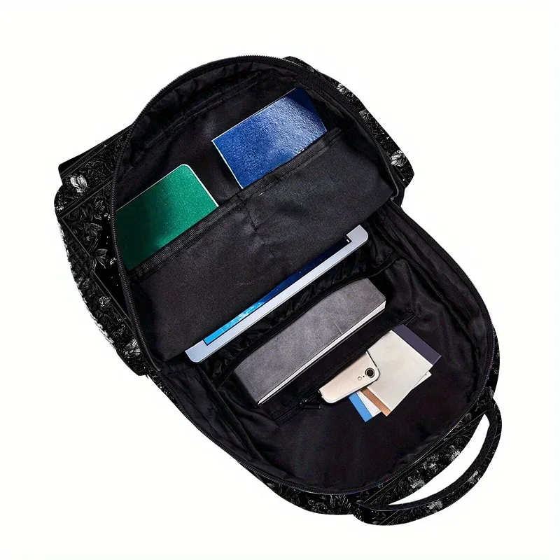 sac à dos gothique à imprimé crâne noir et blanc, sac à dos de voyage et de randonnée avec compartiment pour ordinateur portable, parfait pour la plage, le yoga et les sorties décontractées