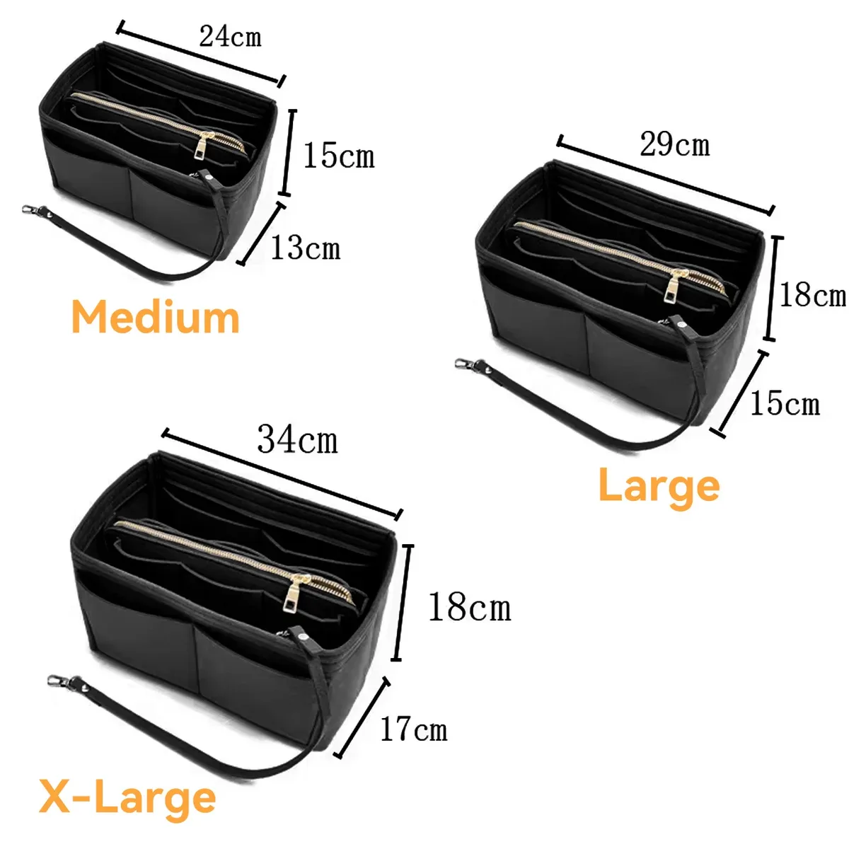 insert organisateur de sac à main en feutre – séparateur de sac fourre-tout de voyage avec fermeture éclair, insert de sac à main pour longchamp, neverfull, speedy & more