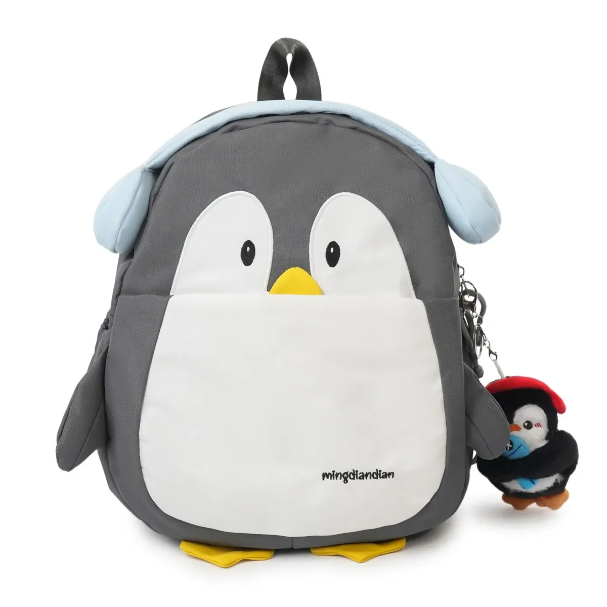 Sac à dos mignon pingouin de dessin animé avec breloque moelleuse pour adolescentes, sac à dos Kawaii décontracté en nylon, cartable léger pour l'école et les voyages