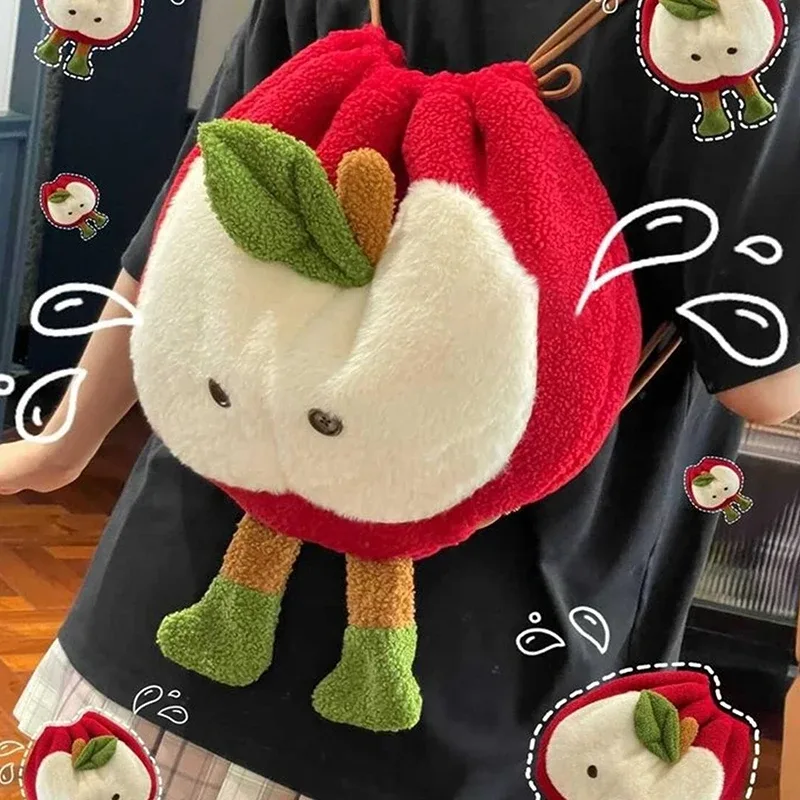 Dessin animé mignon pomme épaule en peluche sac d'ordinateur pomme cordon sac à dos sac à dos grande capacité sac à dos cadeau de noël
