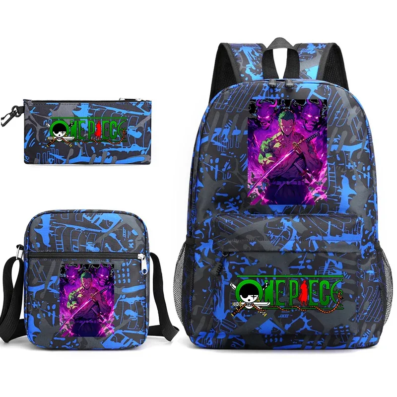 ensemble de sacs à dos pour étudiants imprimés one piece zoro, avec sac à bandoulière et trousse à crayons, pour enfants et adolescents, pour l'école, les voyages, légers
