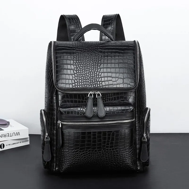 sac à dos en cuir d'alligator pour hommes, sac pour ordinateur portable d'affaires, sacs à dos de voyage de grande capacité, cartable pour étudiants