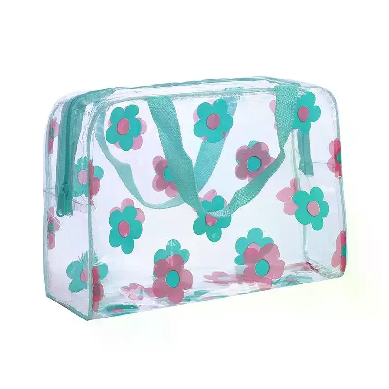 sacs de maquillage transparents en pvc, sacs cosmétiques imperméables à fleurs pour femmes, pochettes de rangement pour voyage, toilette et douche
