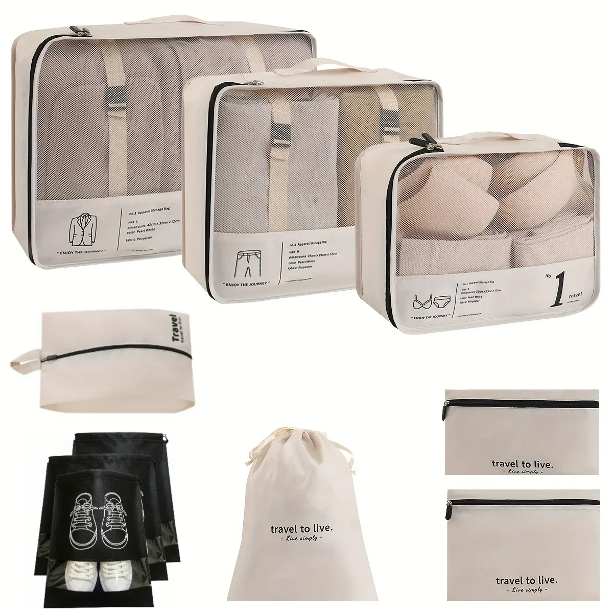 Nouveau sac de tri pour bagages, 10 pièces, sac de rangement portable pour voyage, sac de tri et de classification pour vêtements et bagages