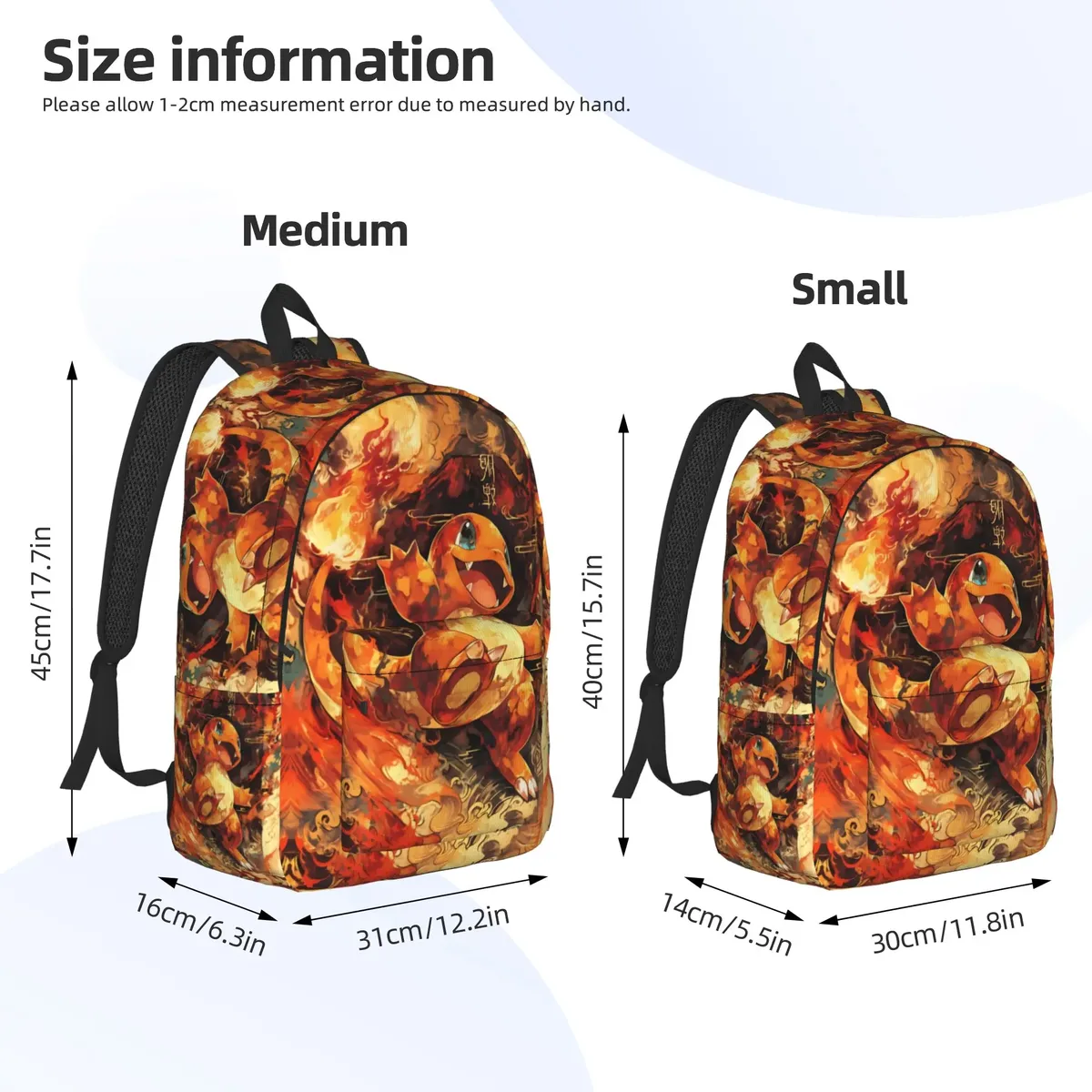 sac à dos tendance sur le thème de pokémon charmander fire, mochilas, sac à dos décontracté pour l'école, grande capacité