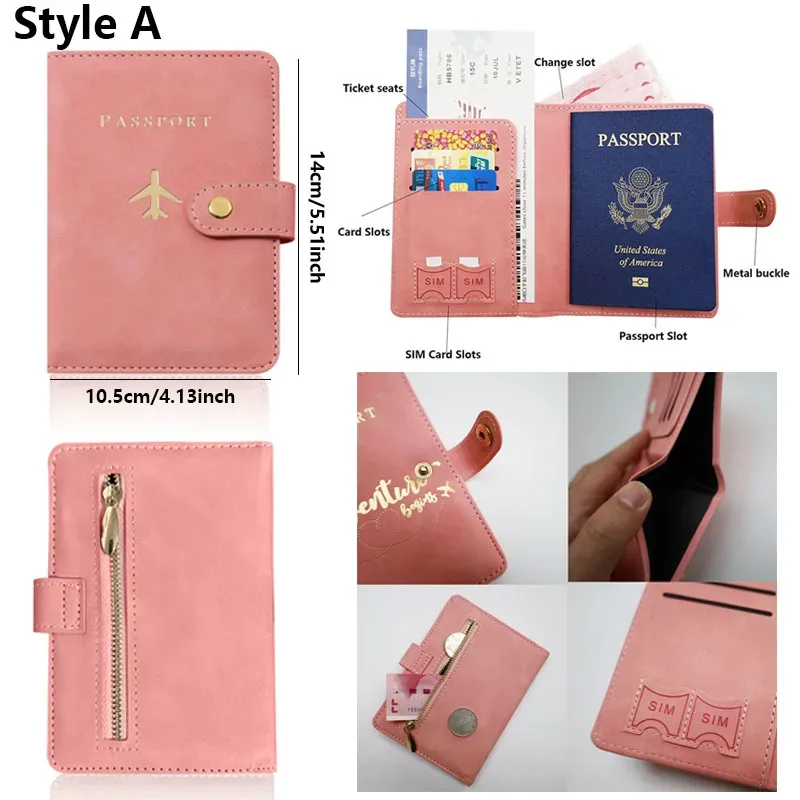étui porte-passeport en cuir pour essentiels de voyage, portefeuille cartes de crédit, housse de passeport pour femme/homme avec boucle