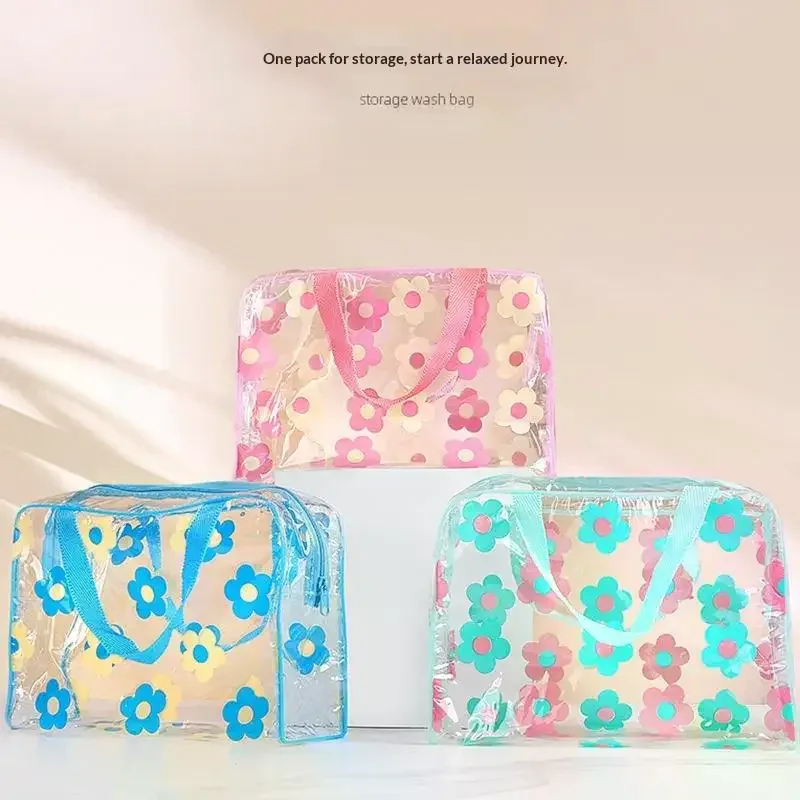 sacs de maquillage transparents en pvc, sacs cosmétiques imperméables à fleurs pour femmes, sacs de voyage, pochettes de rangement pour la douche et les articles de toilette