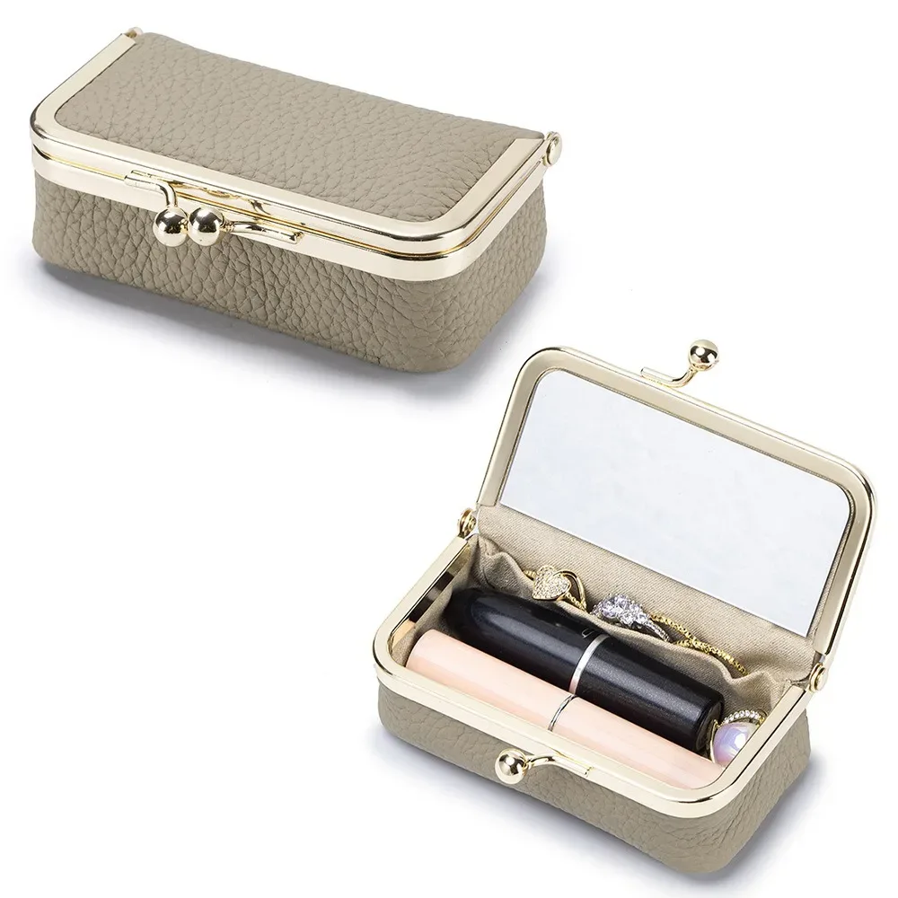pochette à rouge à lèvres portable avec miroir de maquillage, sac à bijoux en cuir exquis, anti-éclaboussures, sac cosmétique multifonctionnel, rangement