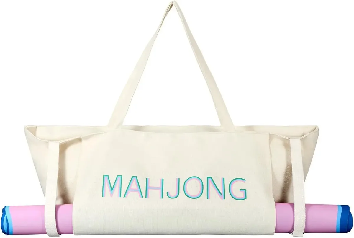 sac fourre-tout en toile, sac de transport portable pour tuiles de mahjong, sac à main pour tapis de yoga, sac à bandoulière de voyage, cadeau d'anniversaire ou de vacances pour femmes