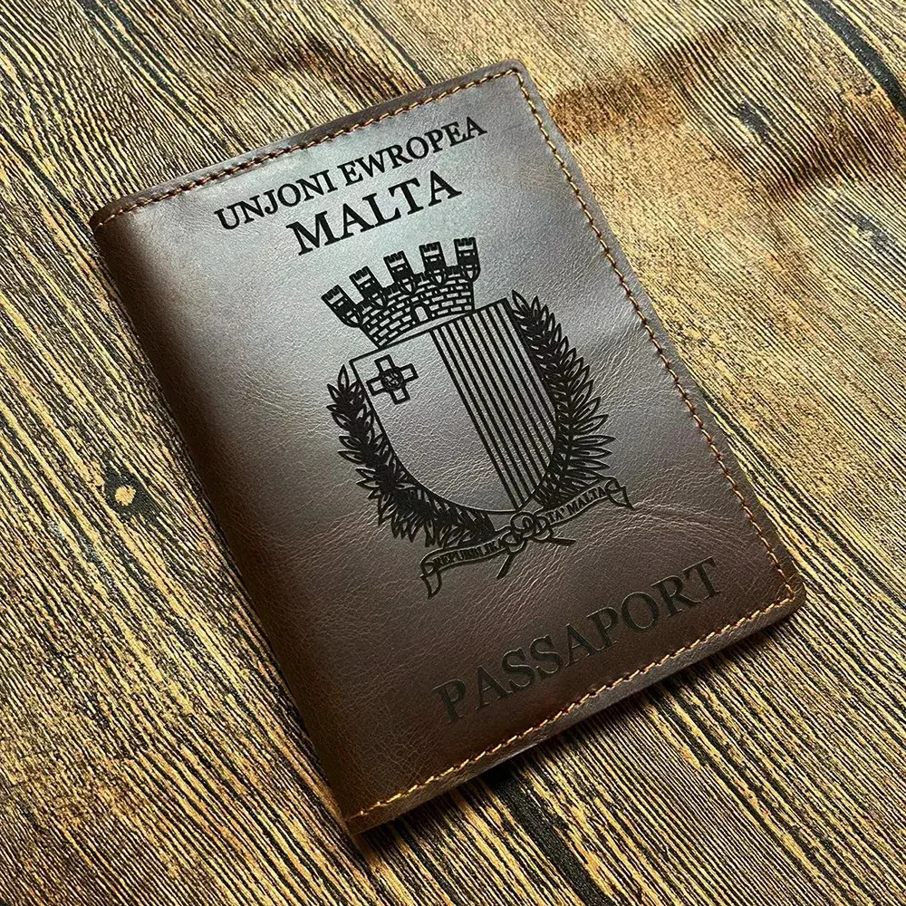 couverture de passeport pour hommes, 100% cuir véritable, île de malte, vintage, cheval fou, porte-passeport