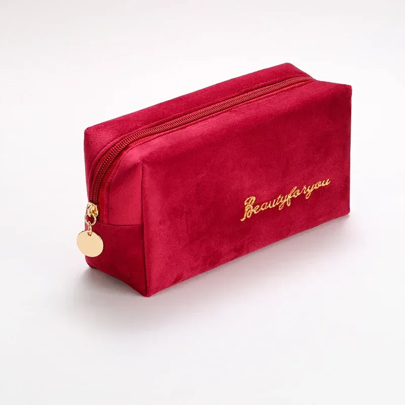 trousse de maquillage en peluche, trousse à cosmétiques pour femmes, grande trousse de toilette de voyage de couleur unie à fermeture éclair, pochette de lavage de beauté