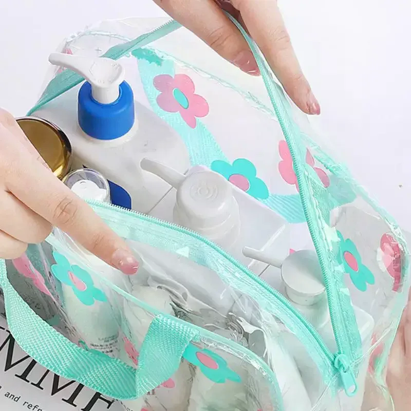 sacs de maquillage transparents en pvc, sacs cosmétiques imperméables à fleurs pour femmes, pochettes de rangement pour voyage, toilette et douche