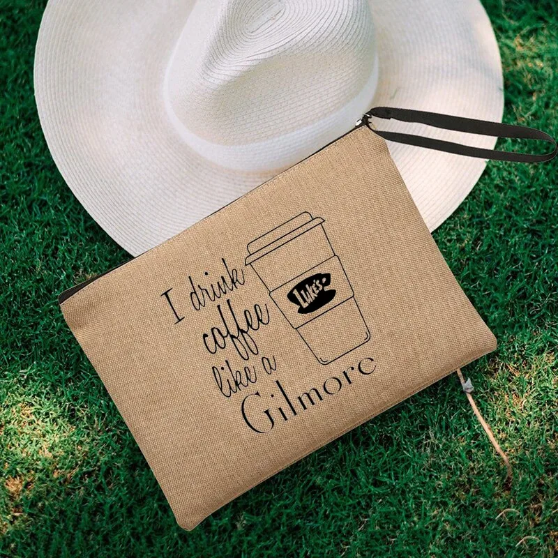 luke's flaxen cosmetic bag, coffee lover purse, inspired unisex wristlet clutch, gilmore girl star hollow powder, gérmerch