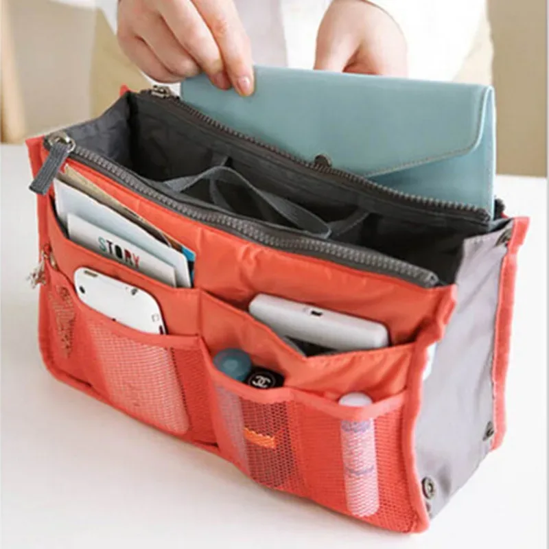 Organisateur insérer sac femmes Nylon voyage insérer organisateur sac à main sac à main grande doublure dame maquillage cosmétique sac pas cher femme fourre-tout