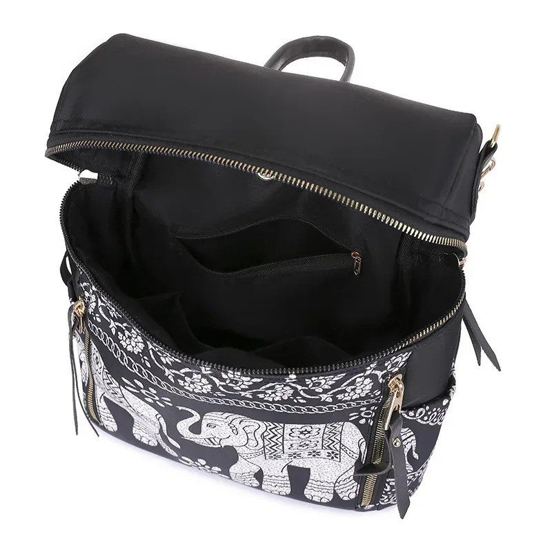 style rétro personnalité éléphant imprimé oxford tissu sac à dos femmes décontracté multi-fonctionnel sac style ethnique étudiant sacs cadeau