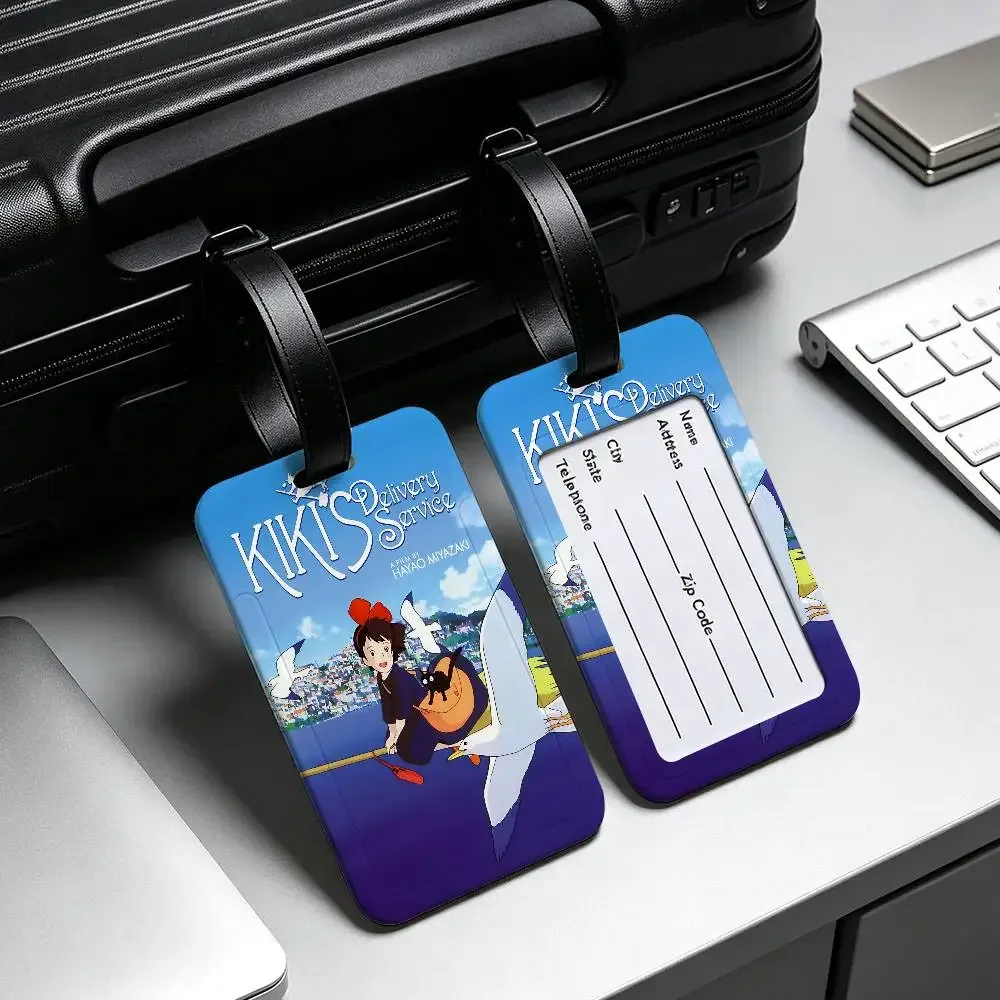 étiquette de bagage en pvc du film d'animation k-kikis d-delivery service avec carte d'information, étiquette d'identification anti-perte pour bagages et sacs d'école.