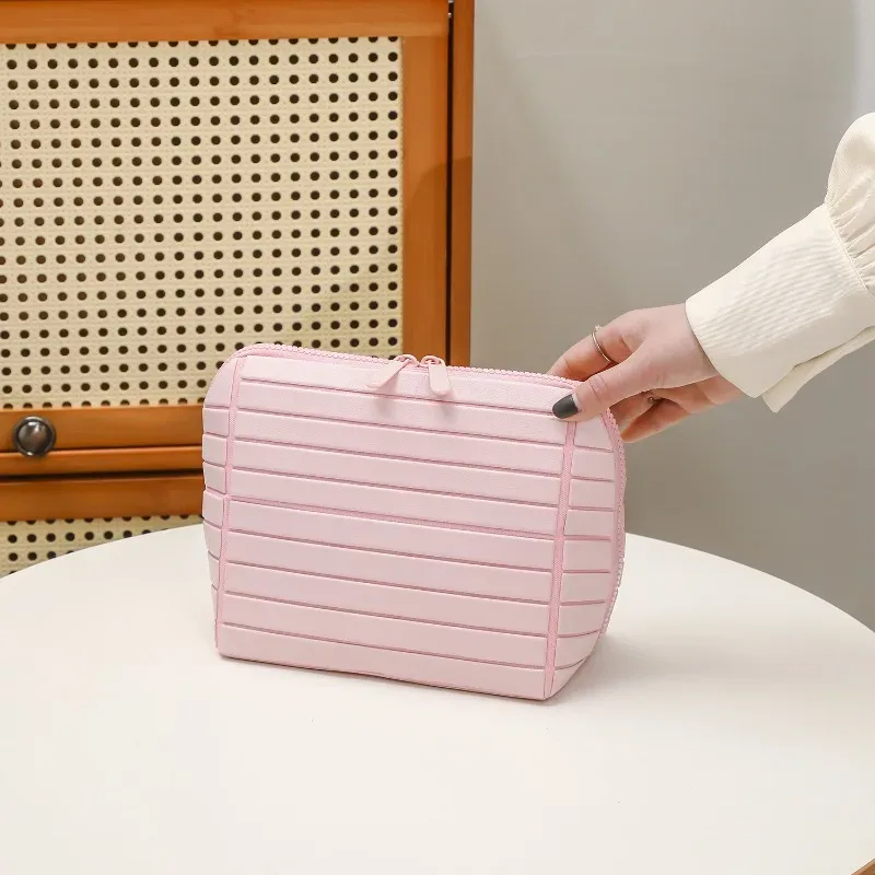 sac de rangement en pvc rayé, grande capacité, pour voyage en plein air, organisateur de produits de toilette, pochette de voyage portable, sac à cosmétiques
