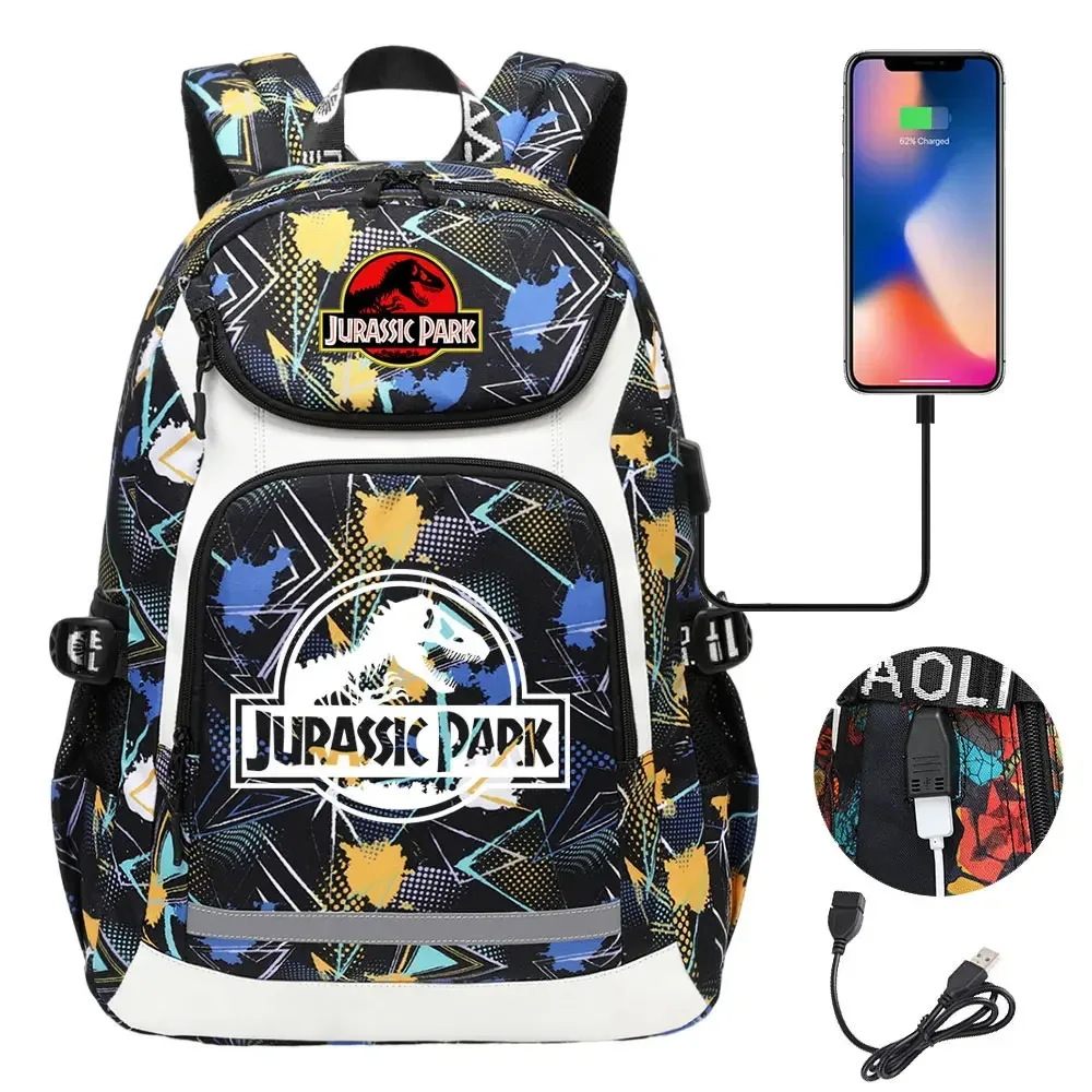 208.assic world park dinosaur school plebags, sacs à dos de voyage pour ordinateur portable, usb, adolescents, femmes, hommes, bol, garçons, enfants