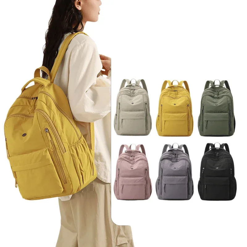 sac à dos décontracté en nylon grande capacité pour femme, multi-couches, tendance, pour voyage, école, camping et randonnée en extérieur