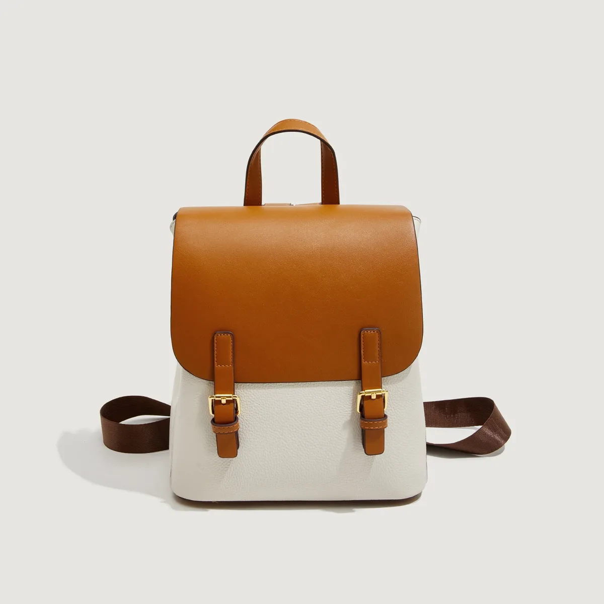 sacs à dos en pu pour femmes, design double ton, boucle en métal, sacs à bandoulière élégants, sacs à dos décontractés tendance pour femmes