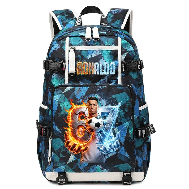 CR7 Ronaldo 67 Sac à dos imprimé de grande capacité pour étudiants, adolescents, enfants, sac à dos de voyage pour l'école