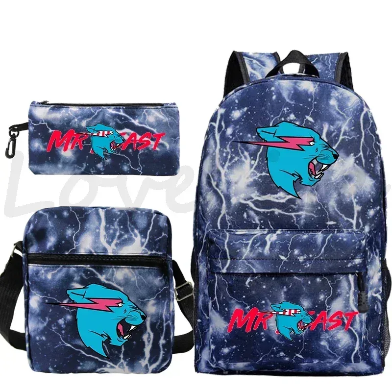 sac à dos d'école mr beast lightning cat pour garçons et filles, sacs d'école 3 pièces/ensemble, sac de voyage, sac à dos imprimé mr beast, mochila pour enfants, cadeau