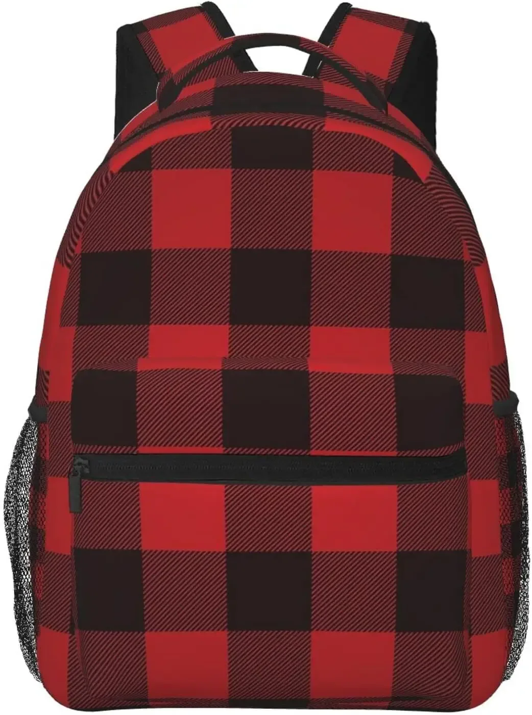 sac à dos décontracté à carreaux de buffle noir et rouge avec poches, sac à dos pour ordinateur portable, sac à dos pour le travail et les affaires
